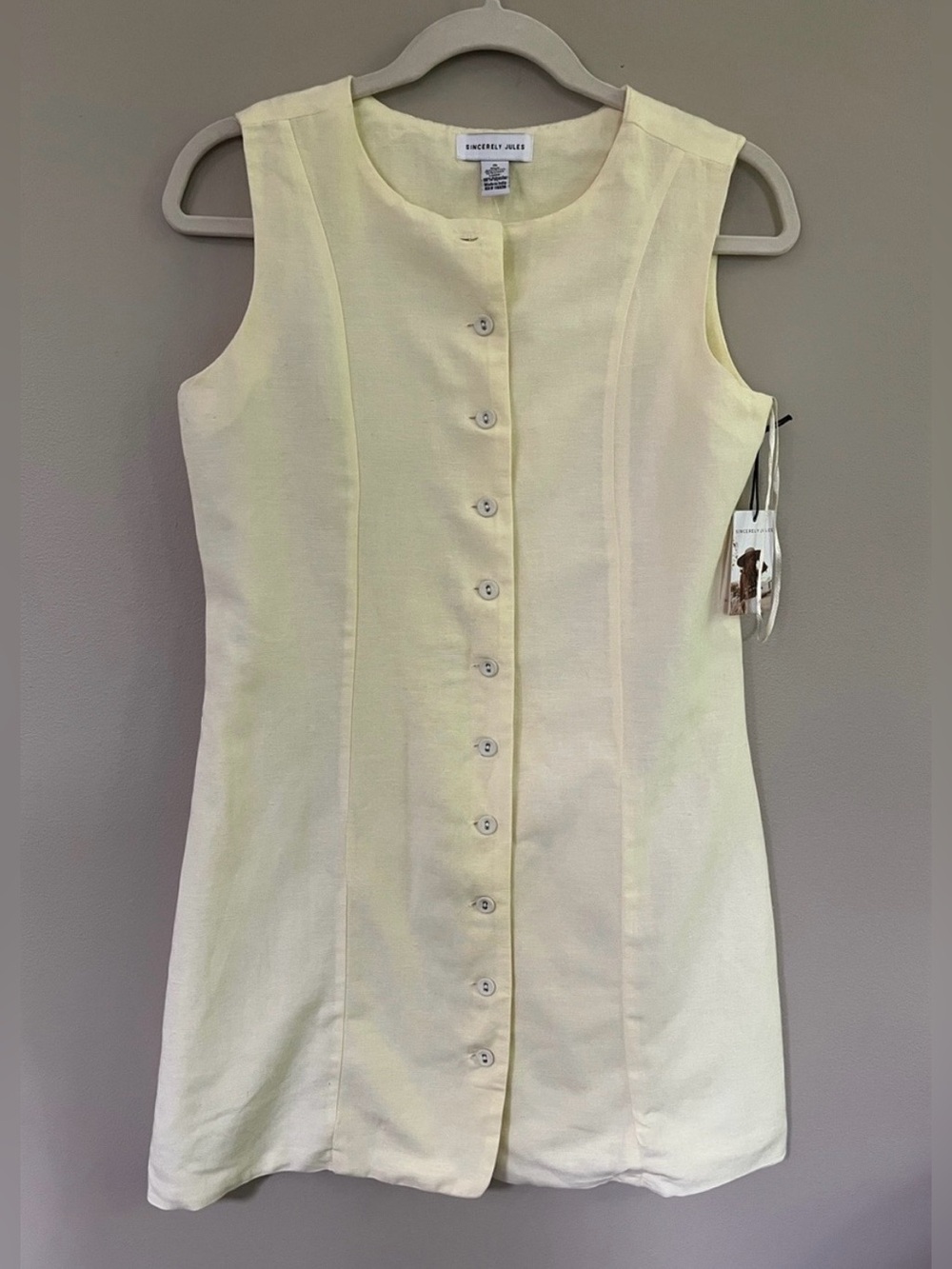 Sincerely Jules Sleeveless Button-Front Linen-Blend Mini Dress pale yellow